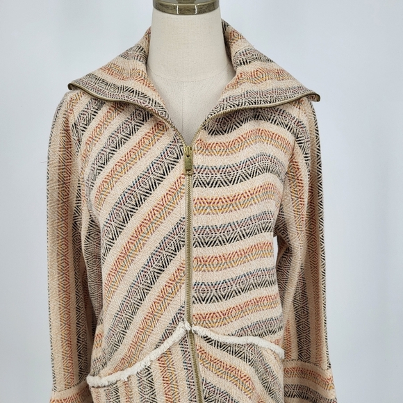 Soft Surroundings Rayadas Jacquard Zip Up Jacket Geometric Stripes Boho Medium - Picture 6 of 11